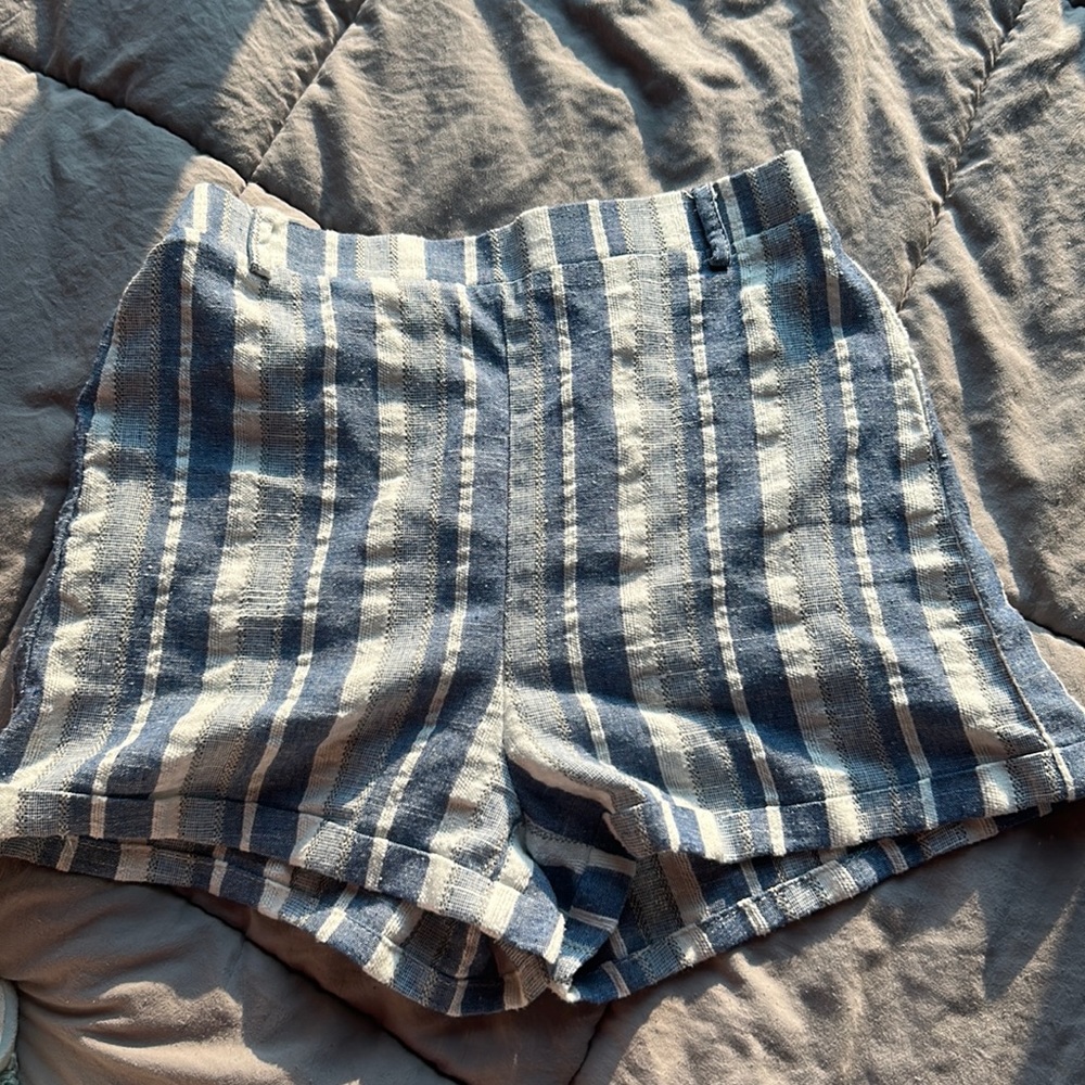 Girls blue and white striped beach shorts